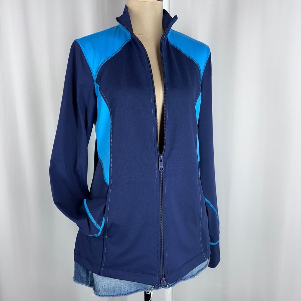 Natori Sport Athletic Zip Top Small Blue Colorblock Stretch Athleisure